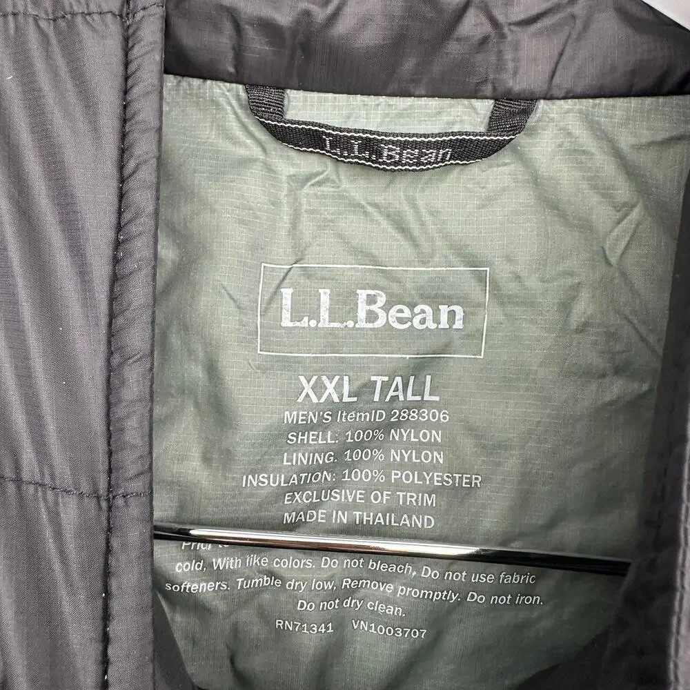 LL Bean 288306 Primaloft Packaway Nylon Vest XXL Tall Insulated Full Zip Black